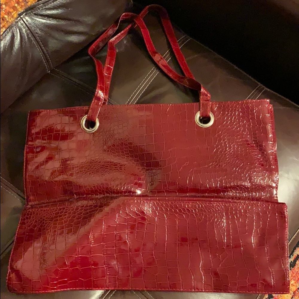 Maroon pleather tote, silver hardware